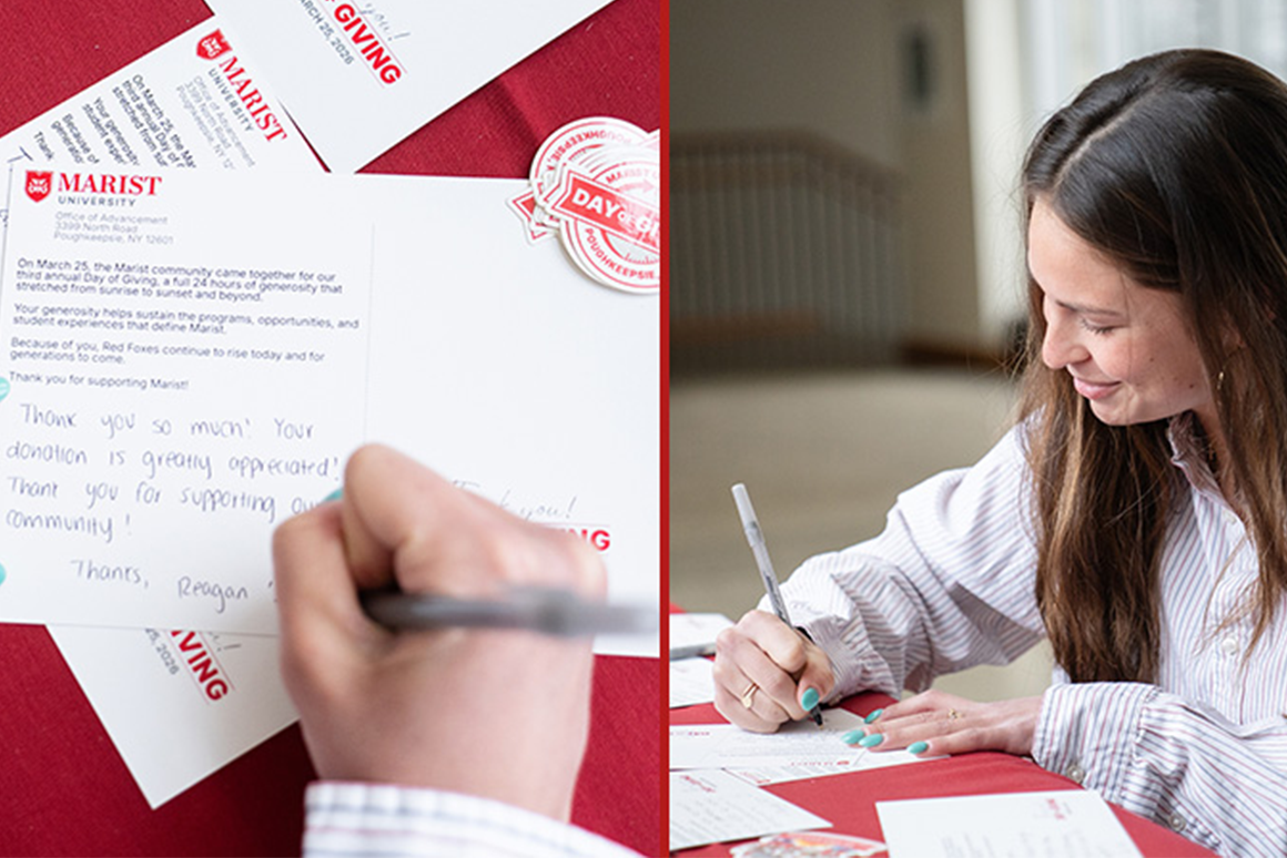 Students wrote letters of gratitude to donors on the Day of Giving. Photos by Nelson Echeverria/Marist University.