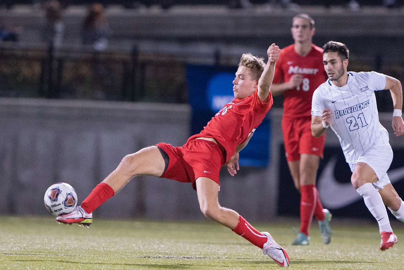 This is a photo of freshman Andre Cutler-DeJesus competing in the 2021 NCAA first round against Providence.