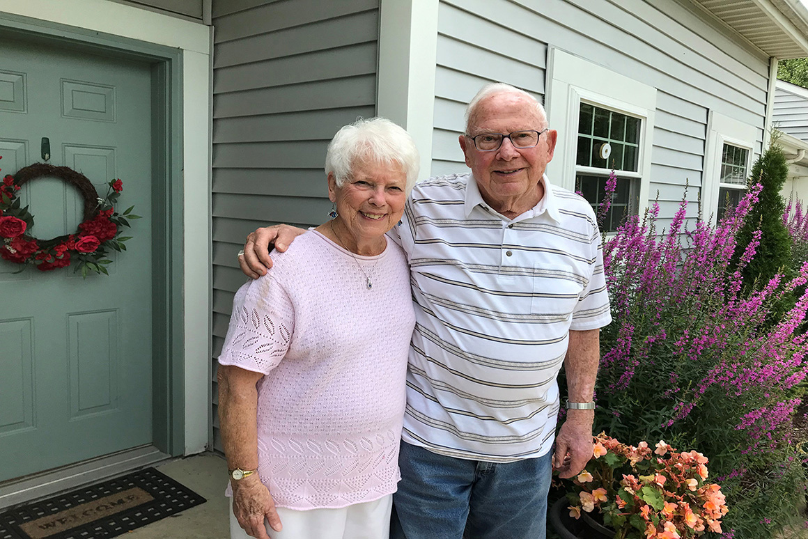This image shows Drs. Eileen Lambden Best and Eugene Best at their home in Hudson, OH.