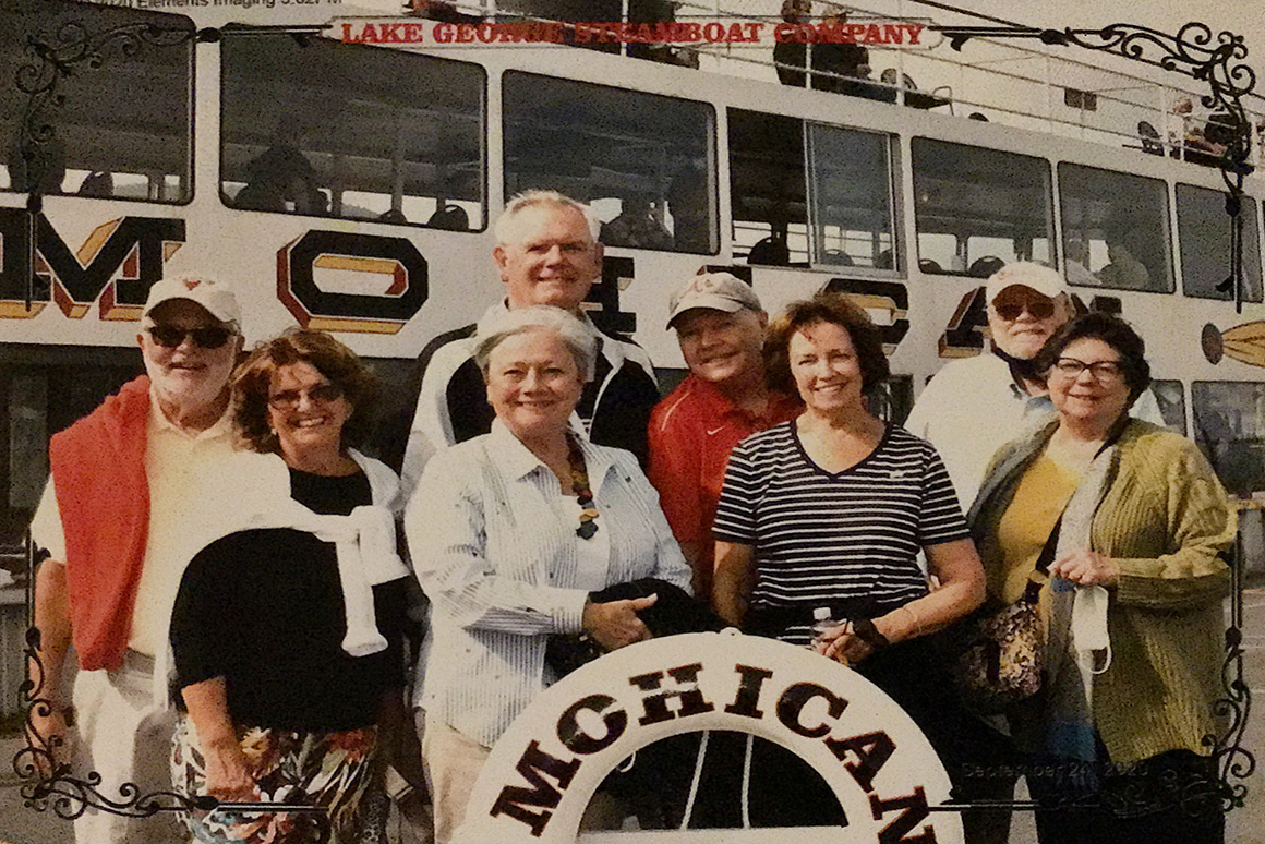 This is an image of members of the Class of 1969 and their wives enjoying an autumn 2020 getaway to Lake George, NY, at the Ft. William Henry Hotel including a cruise up the lake. Pictured are Sean and JoAnn O’Neill, James and Phyllis Conroy, Tom and Suzanne Dowd, and John “Doc” and Kathleen Doherty '96/'02M..