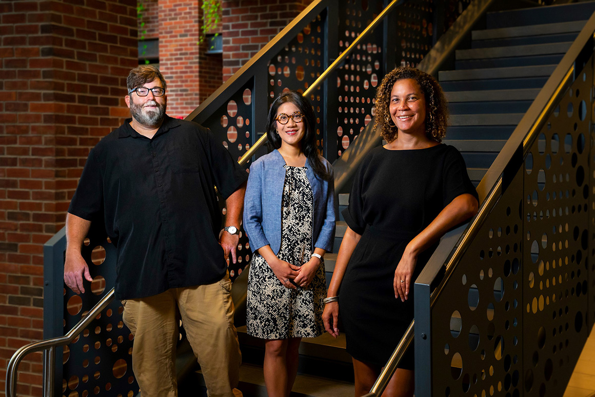 This is an image of Associate Professor of English Tommy Zurhellen, Assistant Professor of Art and Digital Media Joyce Yu-Jean Lee, and Assistant Professor of Criminal Justice Vanessa Lynn.